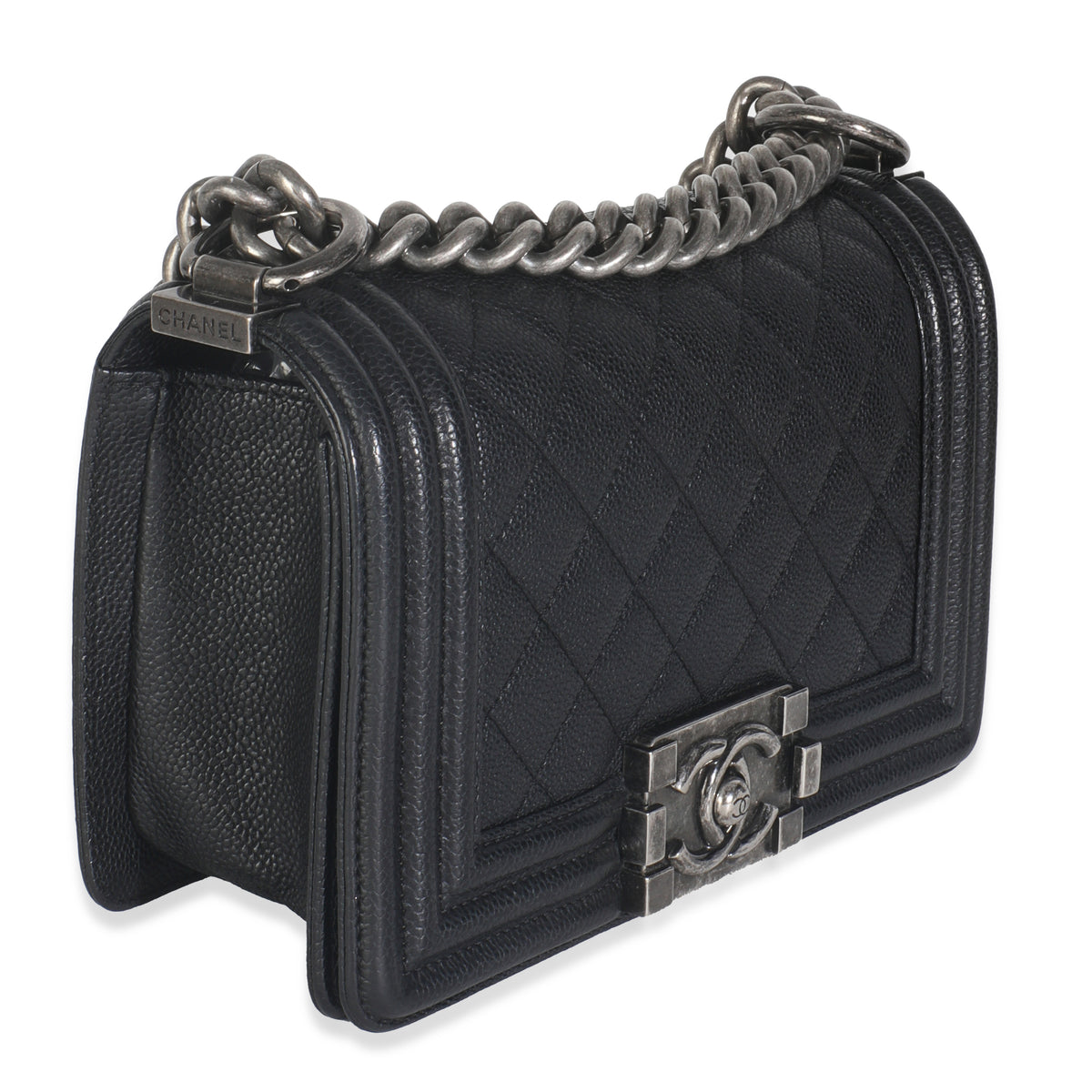 Black Quilted Caviar Small Boy Bag