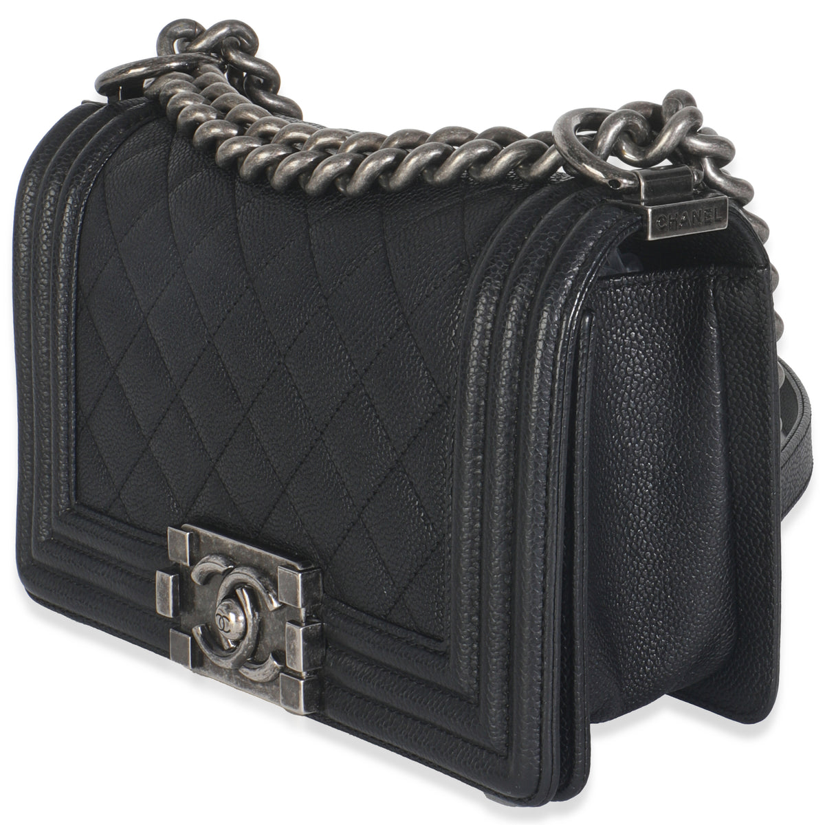 Black Quilted Caviar Small Boy Bag