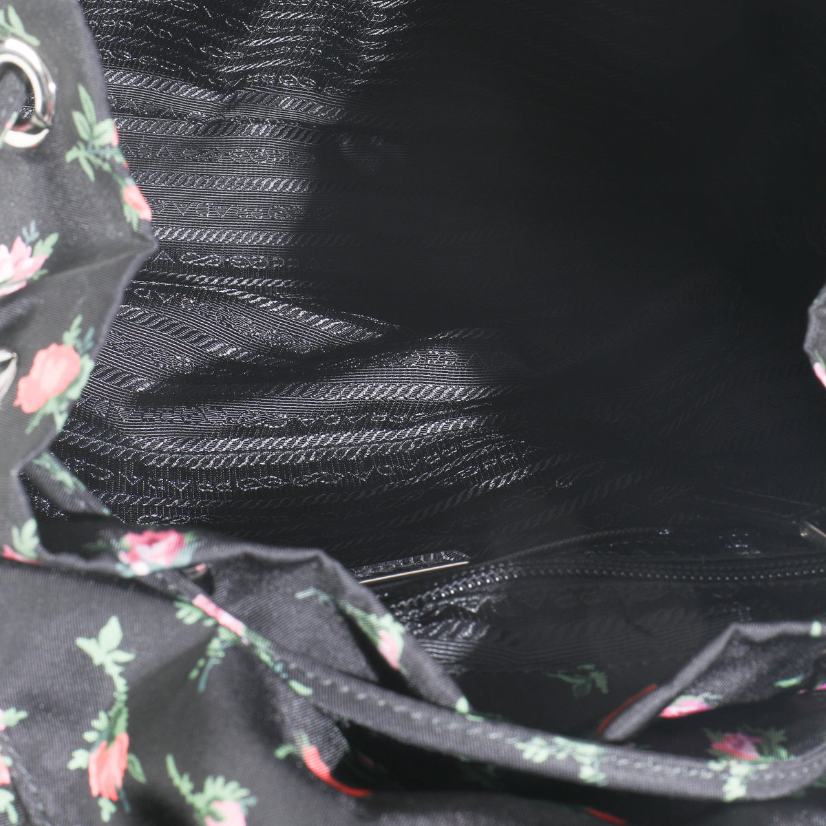 Black Dis Rose Tessuto Nylon Saffiano Stampata Drawstring Backpack