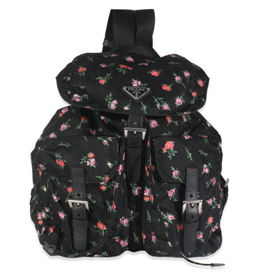 Black Dis Rose Tessuto Nylon Saffiano Stampata Drawstring Backpack