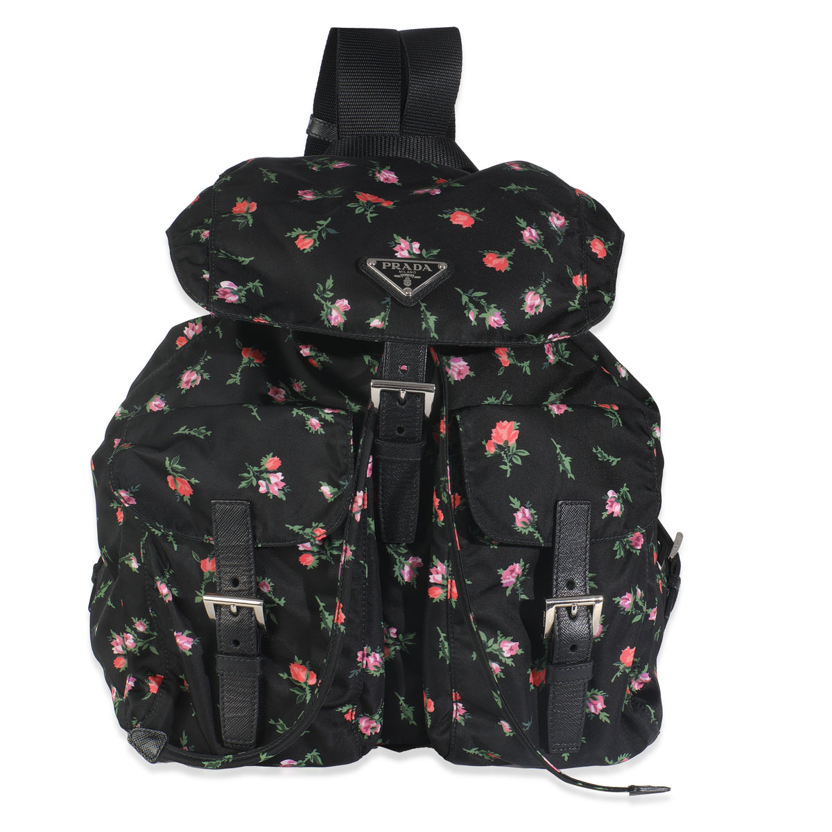 Black Dis Rose Tessuto Nylon Saffiano Stampata Drawstring Backpack