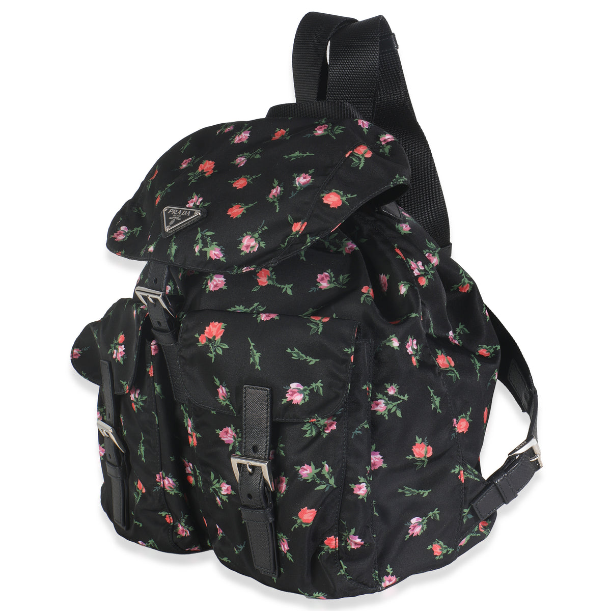 Black Dis Rose Tessuto Nylon Saffiano Stampata Drawstring Backpack