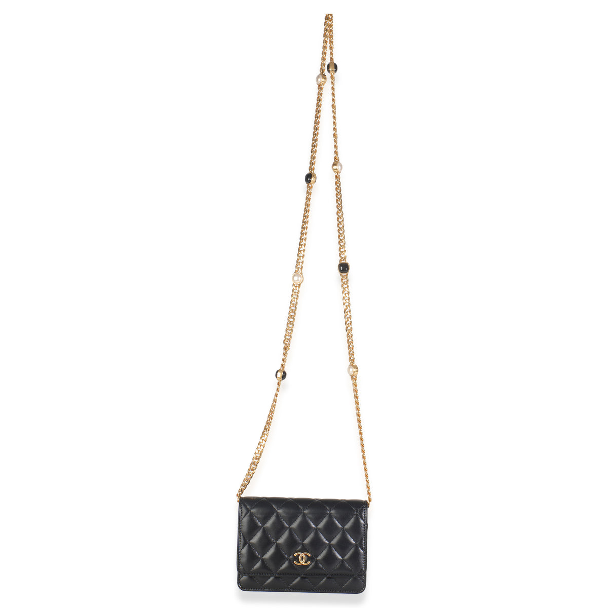 Black Quilted Lambskin CC Pearl Enamel Clutch On Chain