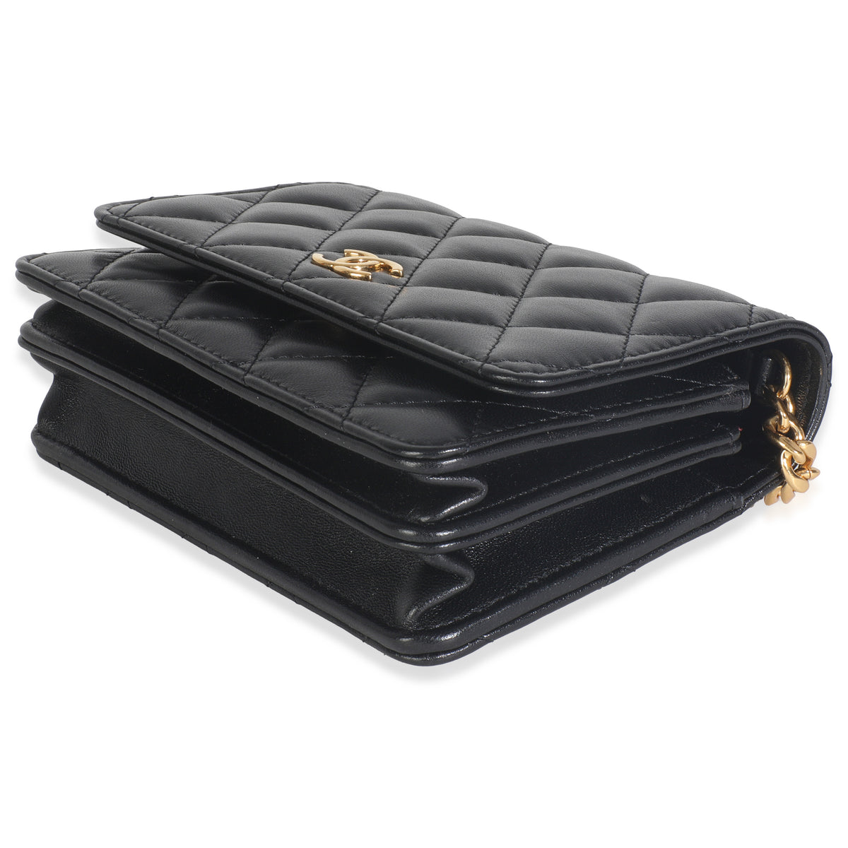 Black Quilted Lambskin CC Pearl Enamel Clutch On Chain