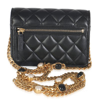 Black Quilted Lambskin CC Pearl Enamel Clutch On Chain