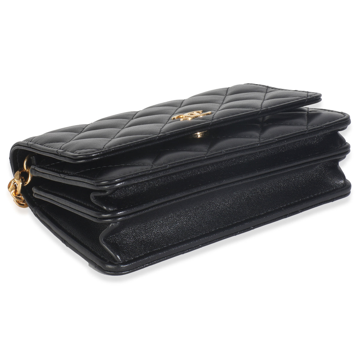 Black Quilted Lambskin CC Pearl Enamel Clutch On Chain