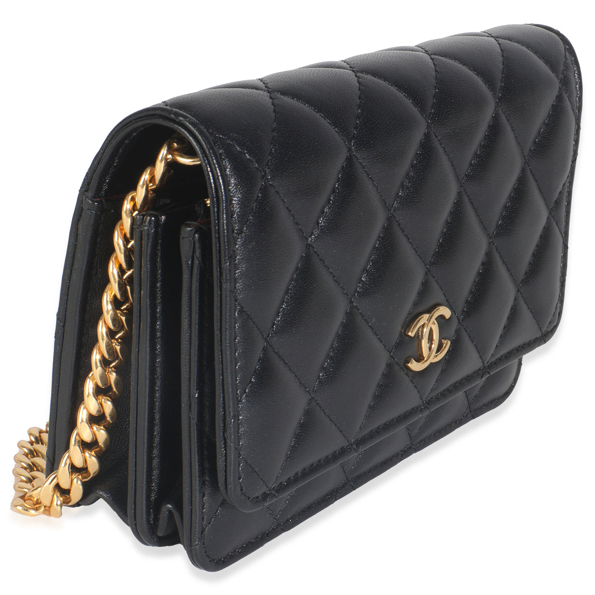 Black Quilted Lambskin CC Pearl Enamel Clutch On Chain
