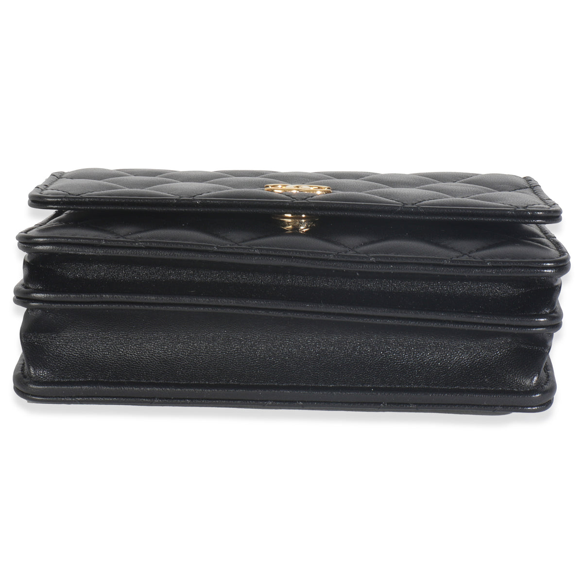 Black Quilted Lambskin CC Pearl Enamel Clutch On Chain
