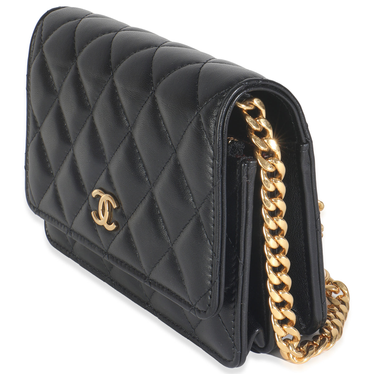 Black Quilted Lambskin CC Pearl Enamel Clutch On Chain