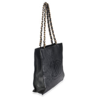 Chanel Black Shiny Aged Calfskin North South Shopping Bag Handbag pv