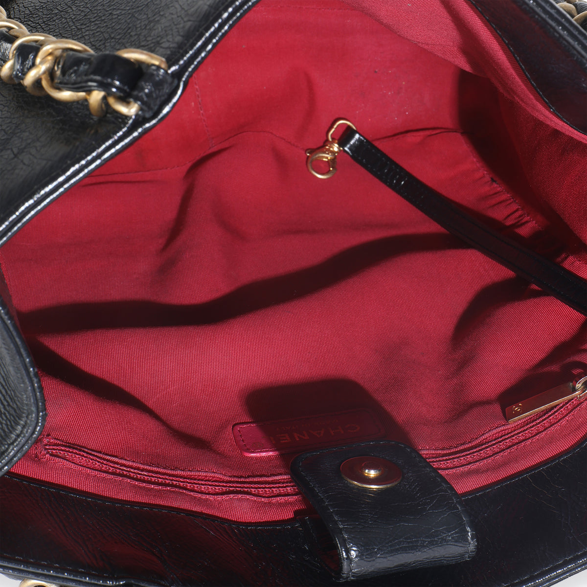 Chanel Black Shiny Aged Calfskin North South Shopping Bag Handbag av