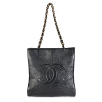 Chanel Black Shiny Aged Calfskin North South Shopping Bag Handbag fv