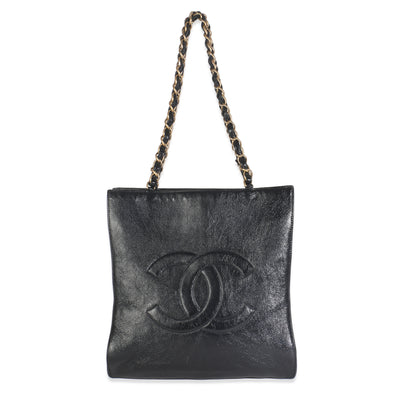 Chanel Black Shiny Aged Calfskin North South Shopping Bag Handbag fv