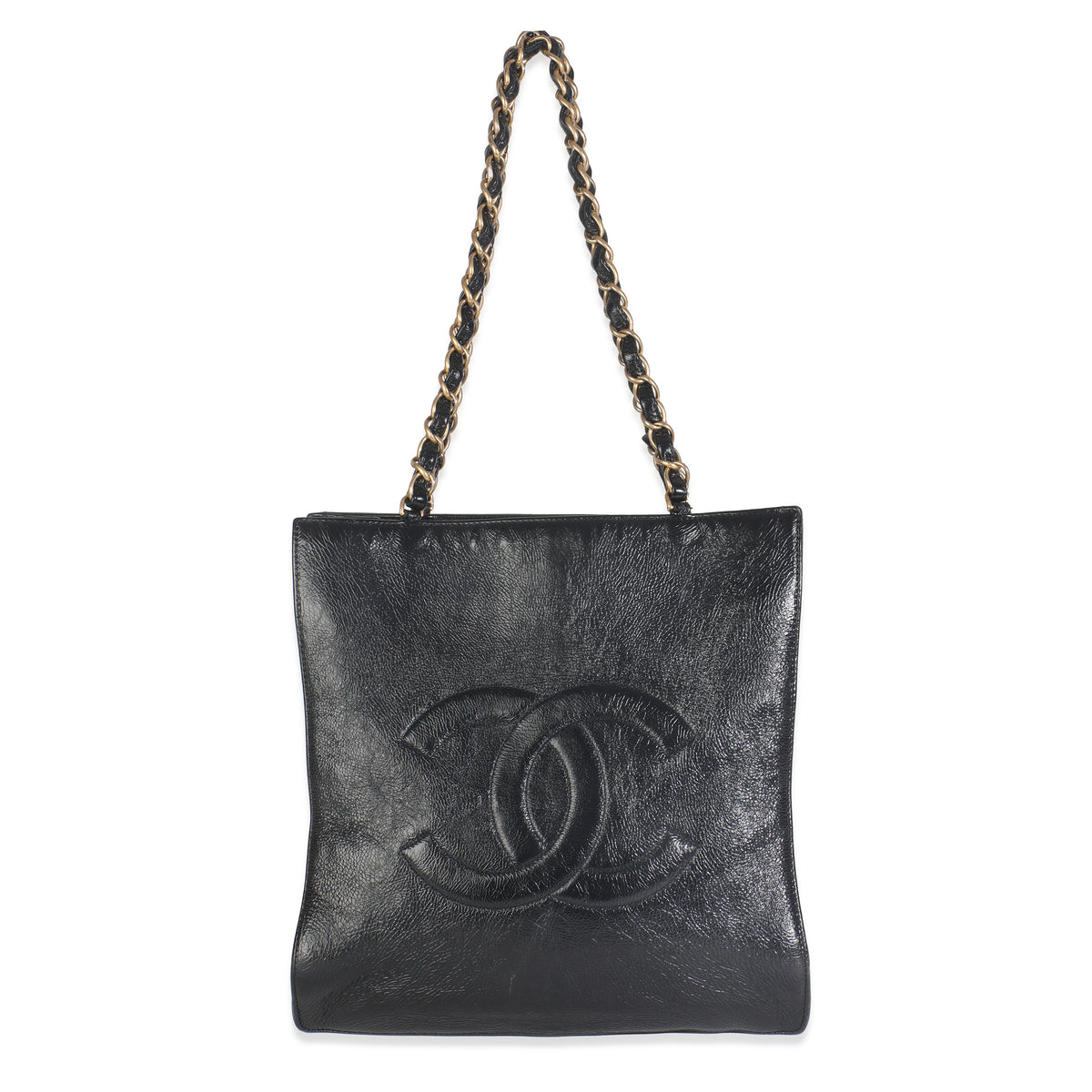 Chanel Black Shiny Aged Calfskin North South Shopping Bag Handbag fv