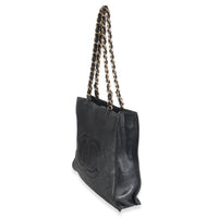 Chanel Black Shiny Aged Calfskin North South Shopping Bag Handbag sv