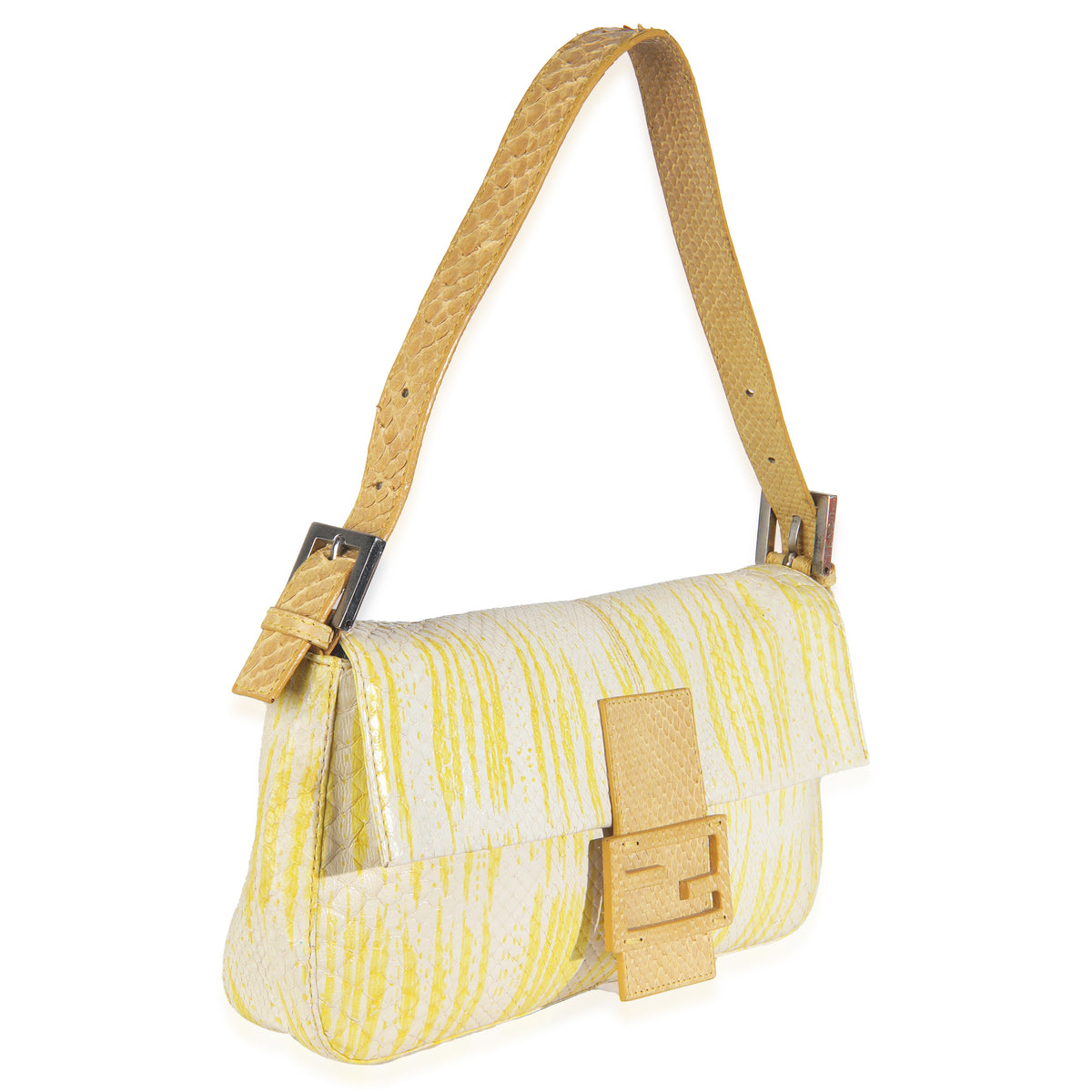 Vintage White Yellow Python Baguette Bag