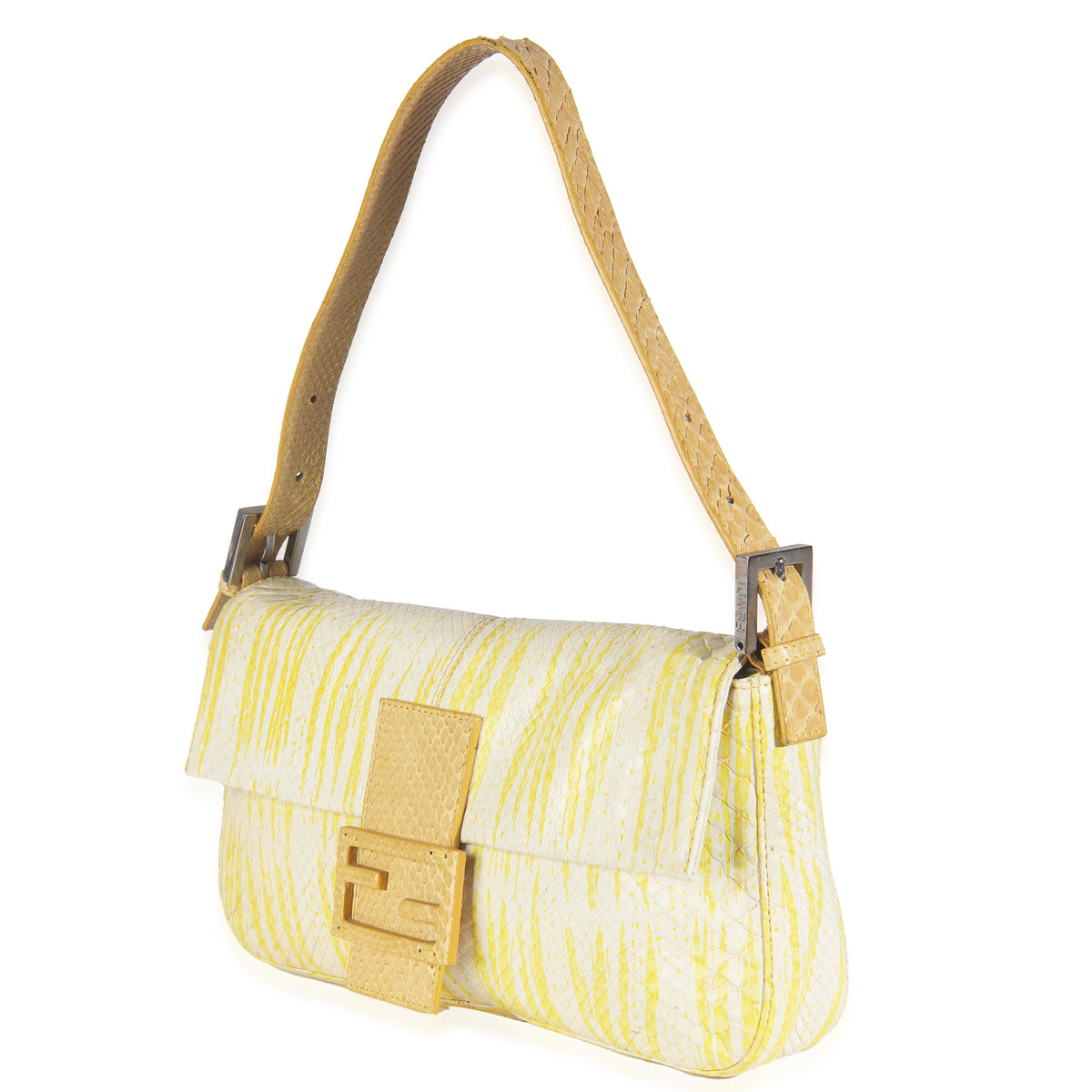 Vintage White Yellow Python Baguette Bag