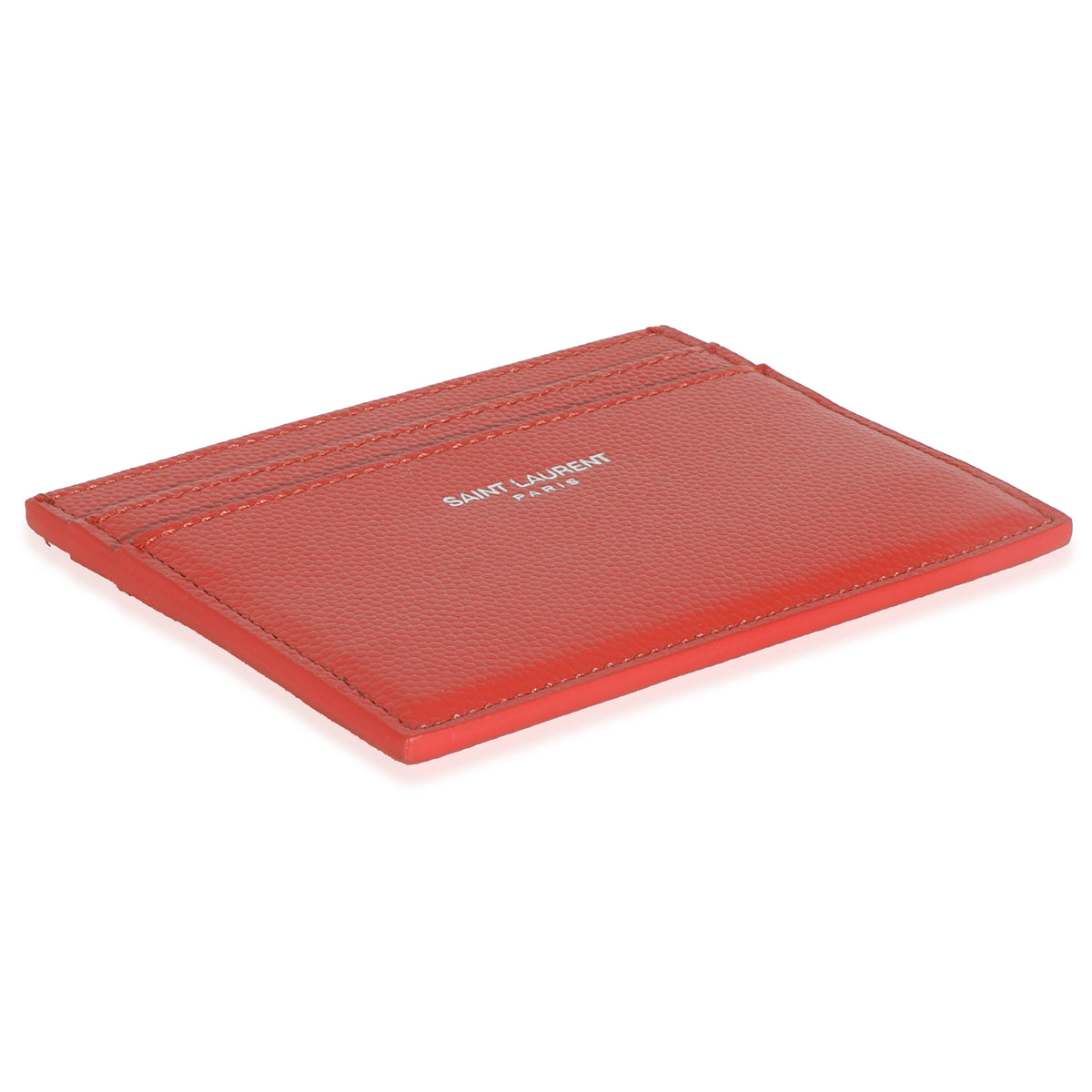 Saint Laurent Red Grain De Poudre Credit Card Case Wallet clasp