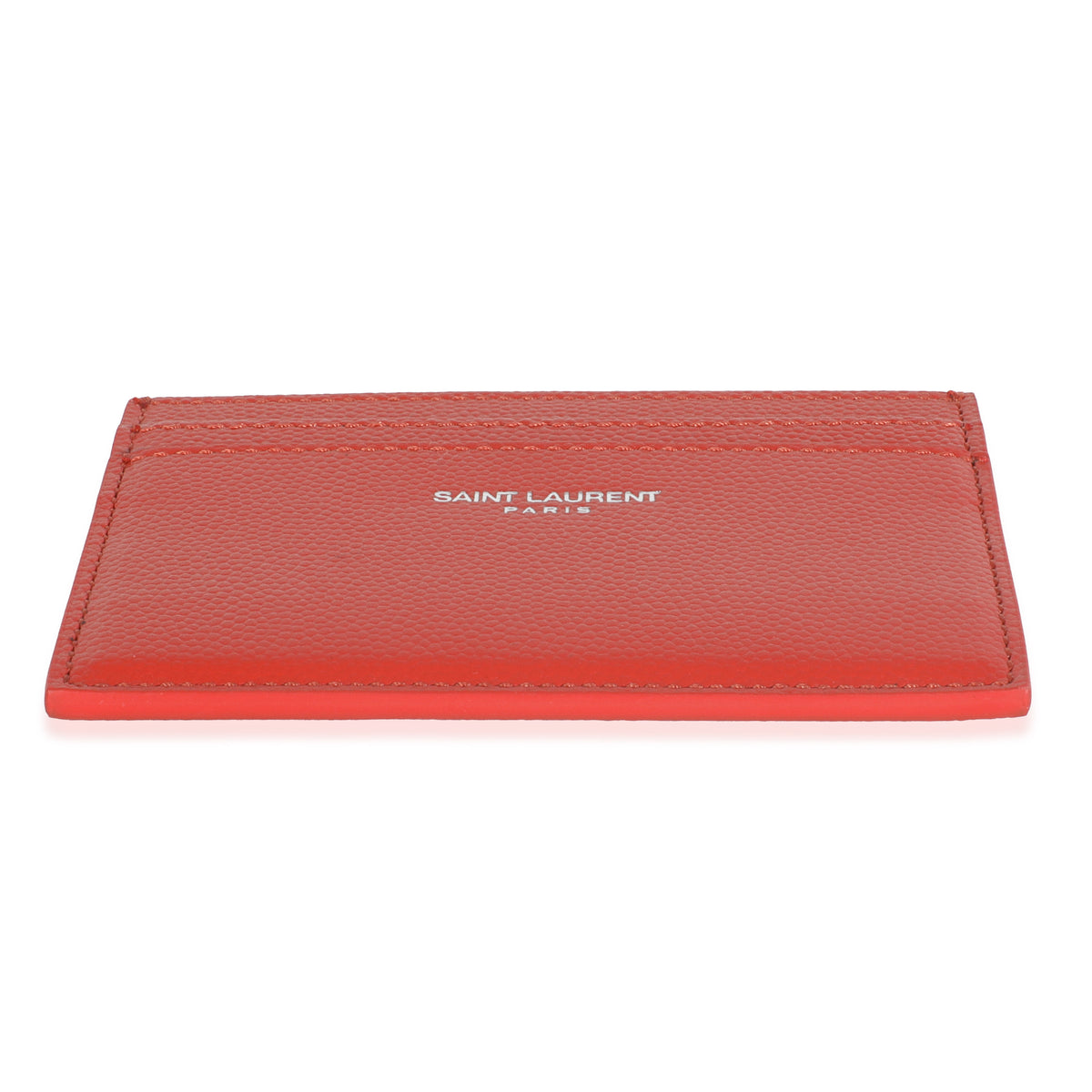 Saint Laurent Red Grain De Poudre Credit Card Case Wallet stamp