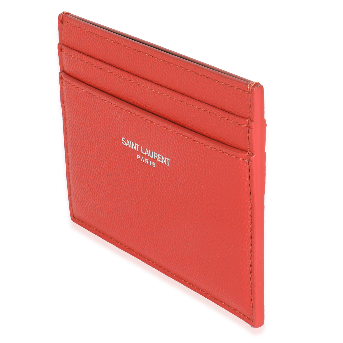 Saint Laurent Red Grain De Poudre Credit Card Case Wallet sv