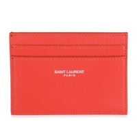 Saint Laurent Red Grain De Poudre Credit Card Case Wallet fv
