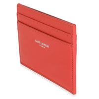 Saint Laurent Red Grain De Poudre Credit Card Case Wallet sv