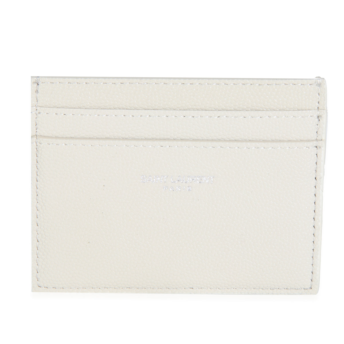 Saint Laurent White Grain De Poudre Credit Card Case Wallet fv