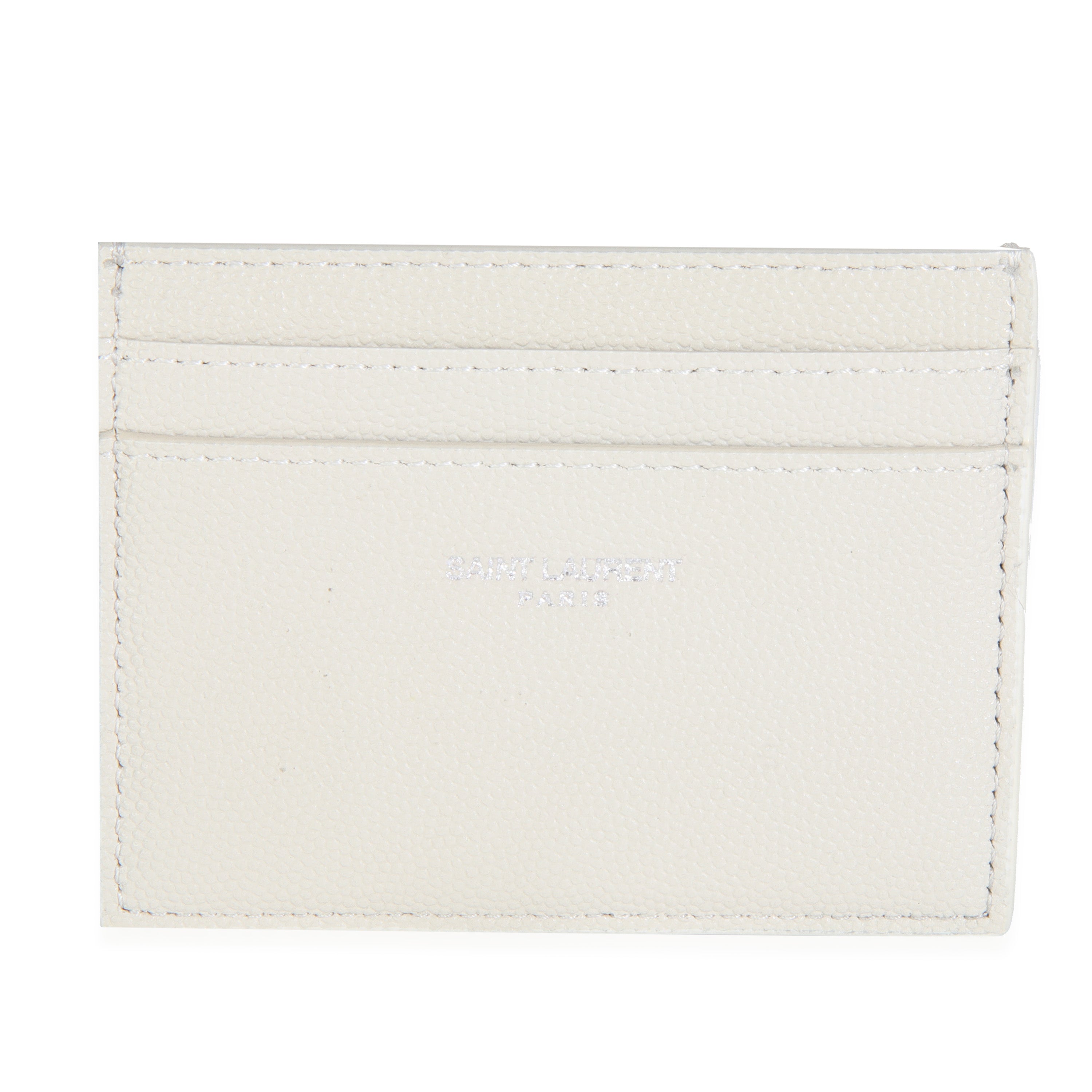 Saint Laurent White Grain De Poudre Credit Card Case | myGemma 