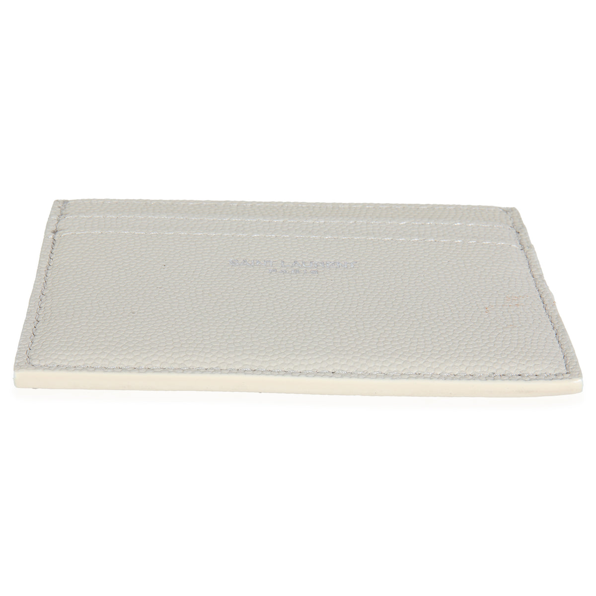 Saint Laurent White Grain De Poudre Credit Card Case Wallet stamp