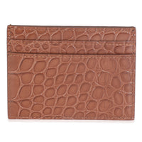Saint Laurent Brown Croc Embossed Calfskin Logo Card Holder Wallet bv