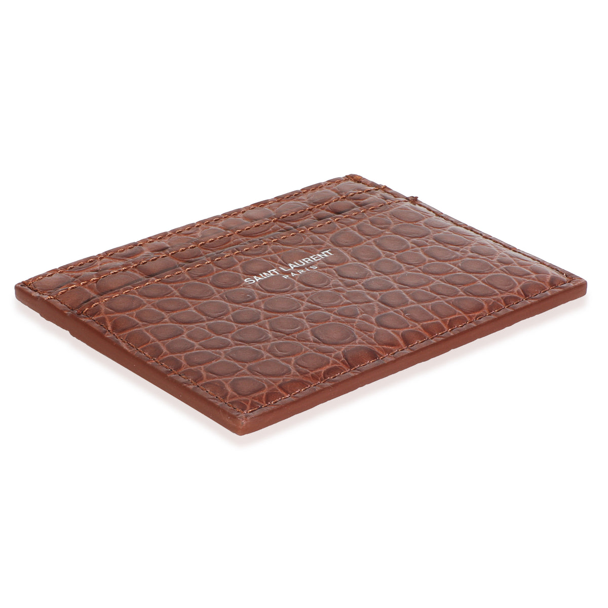Saint Laurent Brown Croc Embossed Calfskin Logo Card Holder Wallet clasp