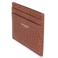 Saint Laurent Brown Croc Embossed Calfskin Logo Card Holder Wallet sv