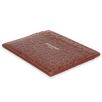 Brown Croc Embossed Calfskin Logo Card Holder