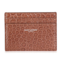 Brown Croc Embossed Calfskin Logo Card Holder