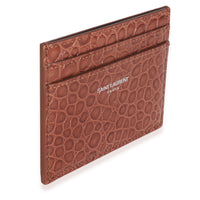 Brown Croc Embossed Calfskin Logo Card Holder