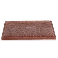Brown Croc Embossed Calfskin Logo Card Holder