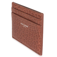 Brown Croc Embossed Calfskin Logo Card Holder