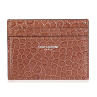 Saint Laurent Brown Croc Embossed Calfskin Logo Card Holder Handbag id