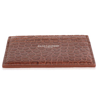 Saint Laurent Brown Croc Embossed Calfskin Logo Card Holder Wallet stamp