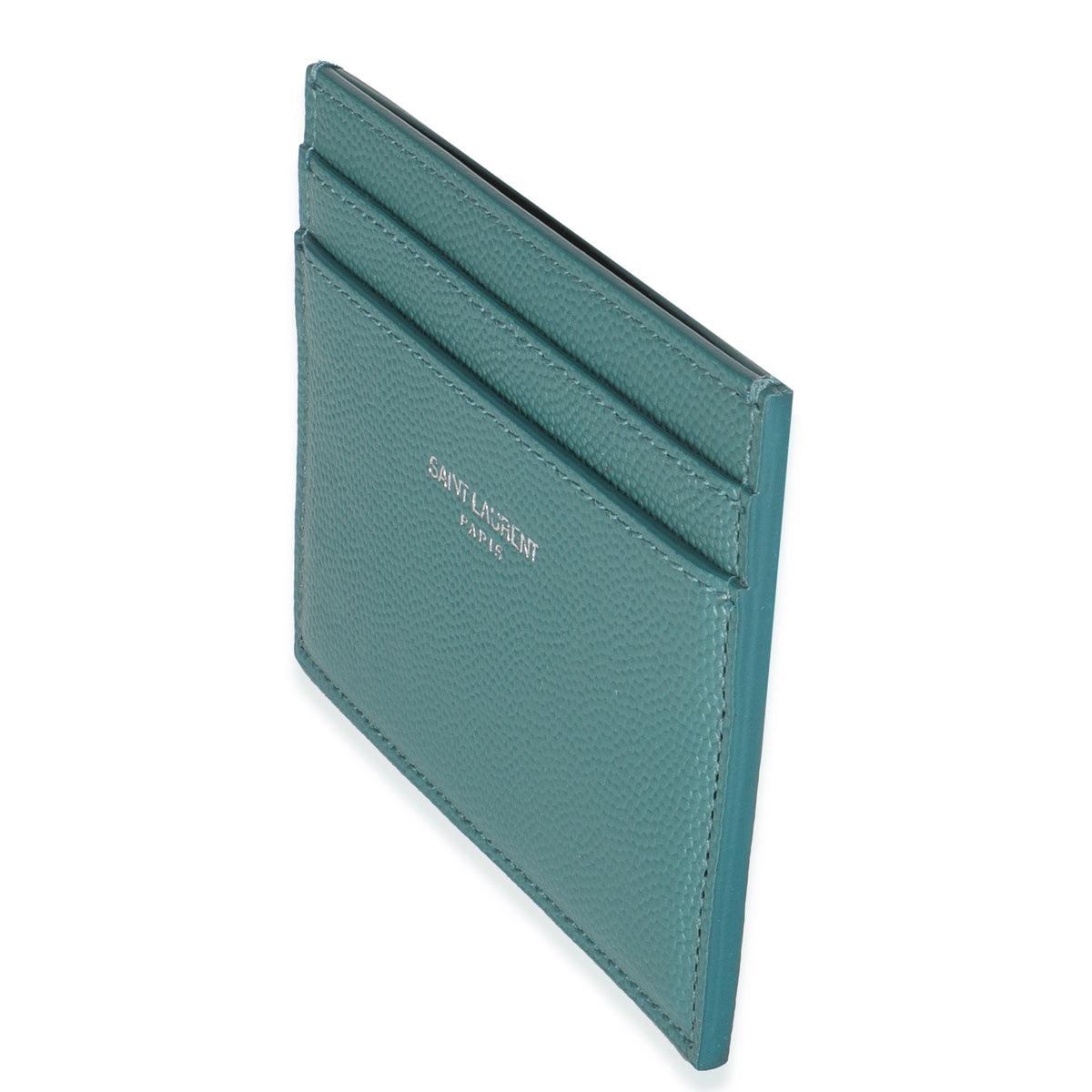 Saint Laurent Turquoise Grain De Poudre Credit Card Case Wallet sv