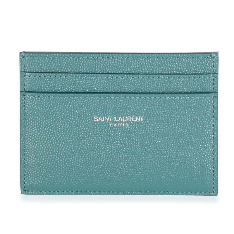 Saint Laurent Turquoise Grain De Poudre Credit Card Case Wallet fv