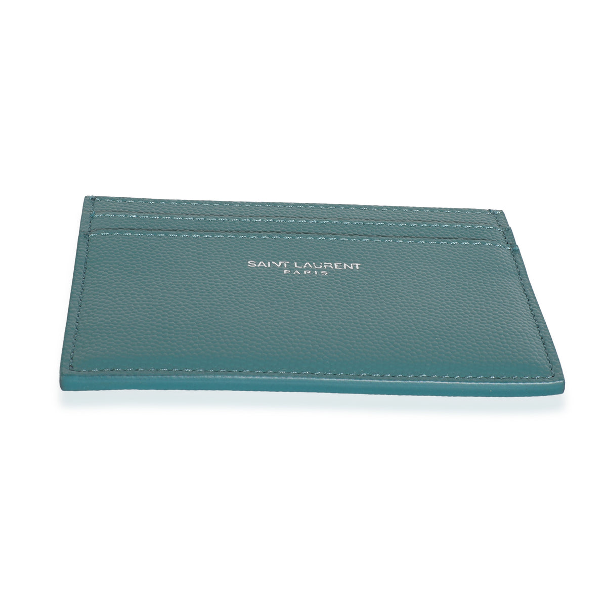 Saint Laurent Turquoise Grain De Poudre Credit Card Case Wallet stamp