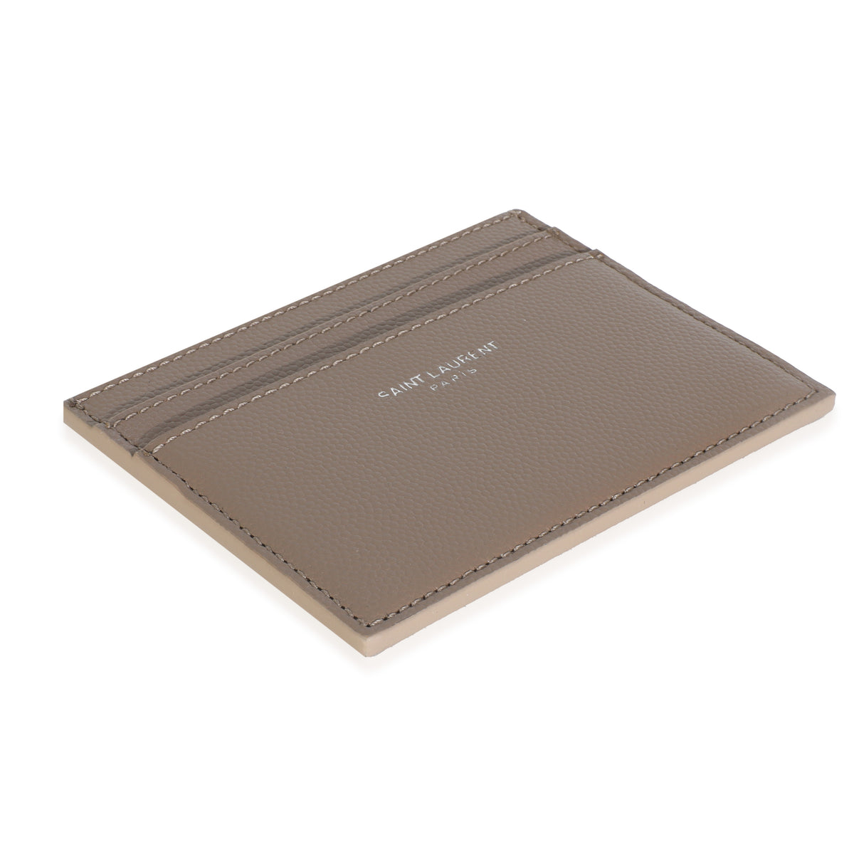 Saint Laurent Taupe Grain De Poudre Credit Card Case Wallet box