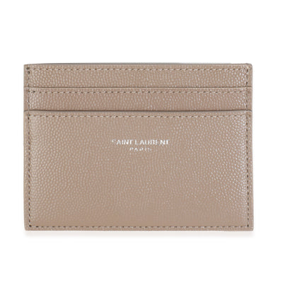 Saint Laurent Taupe Grain De Poudre Credit Card Case Wallet fv