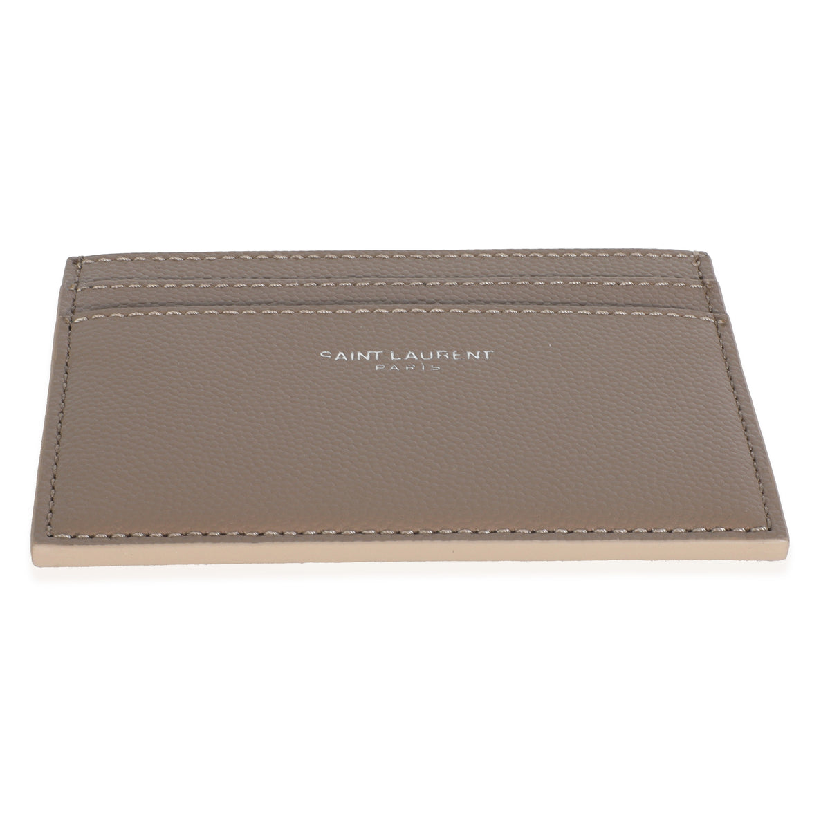 Saint Laurent Taupe Grain De Poudre Credit Card Case Wallet stamp