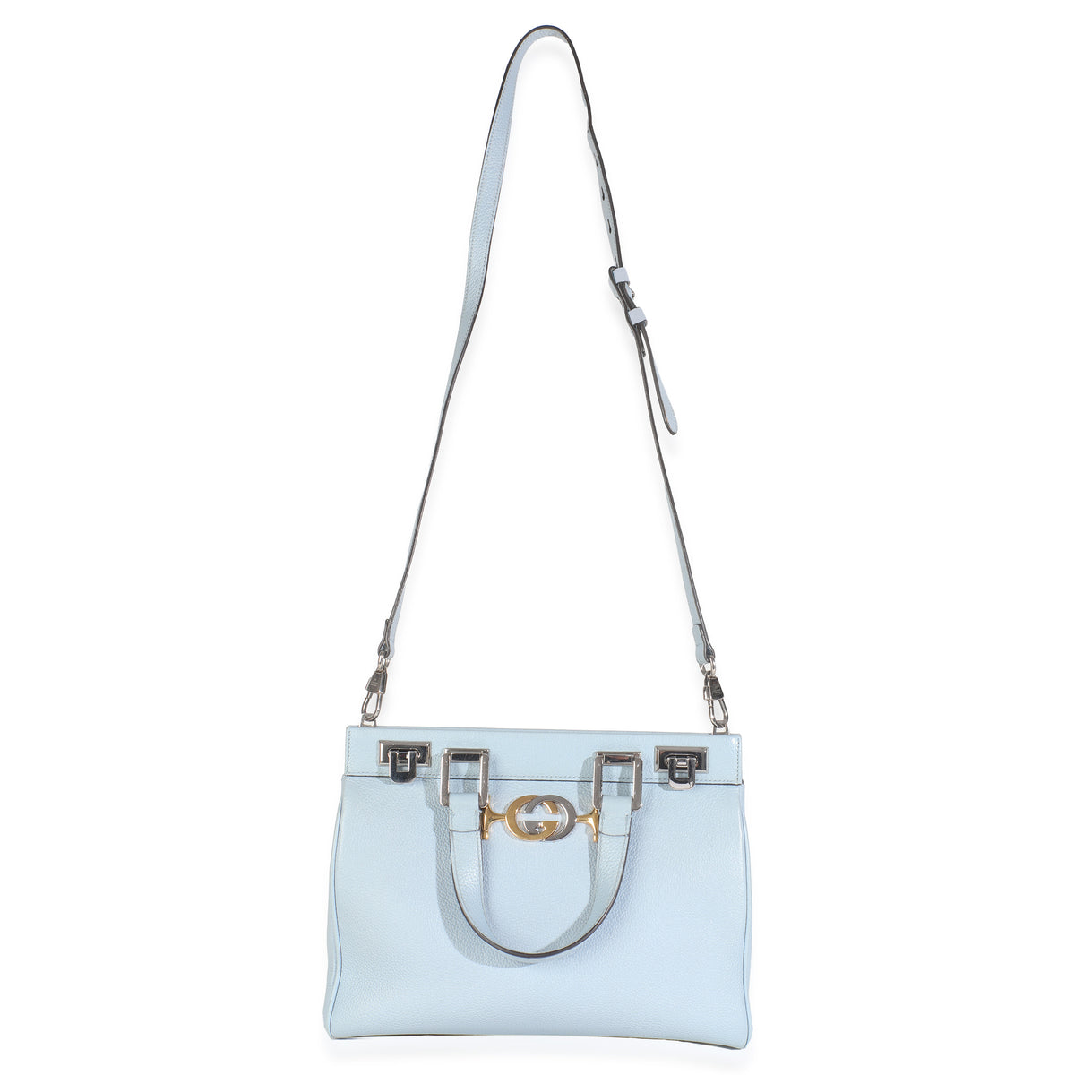 Blue Grainy Calfskin Small Zumi Top Handle Tote