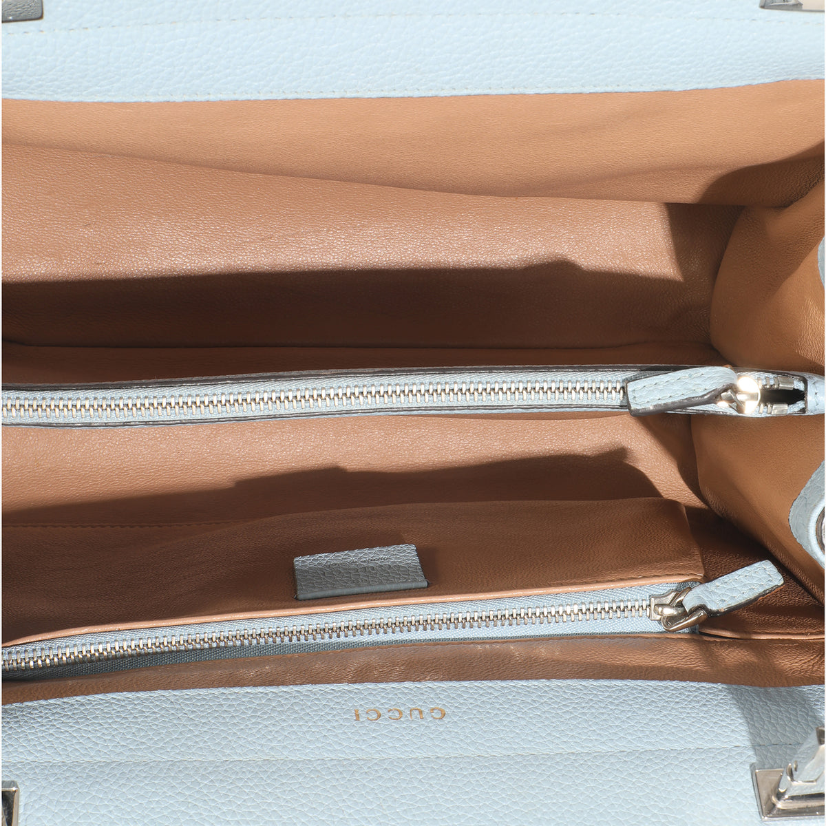 Blue Grainy Calfskin Small Zumi Top Handle Tote