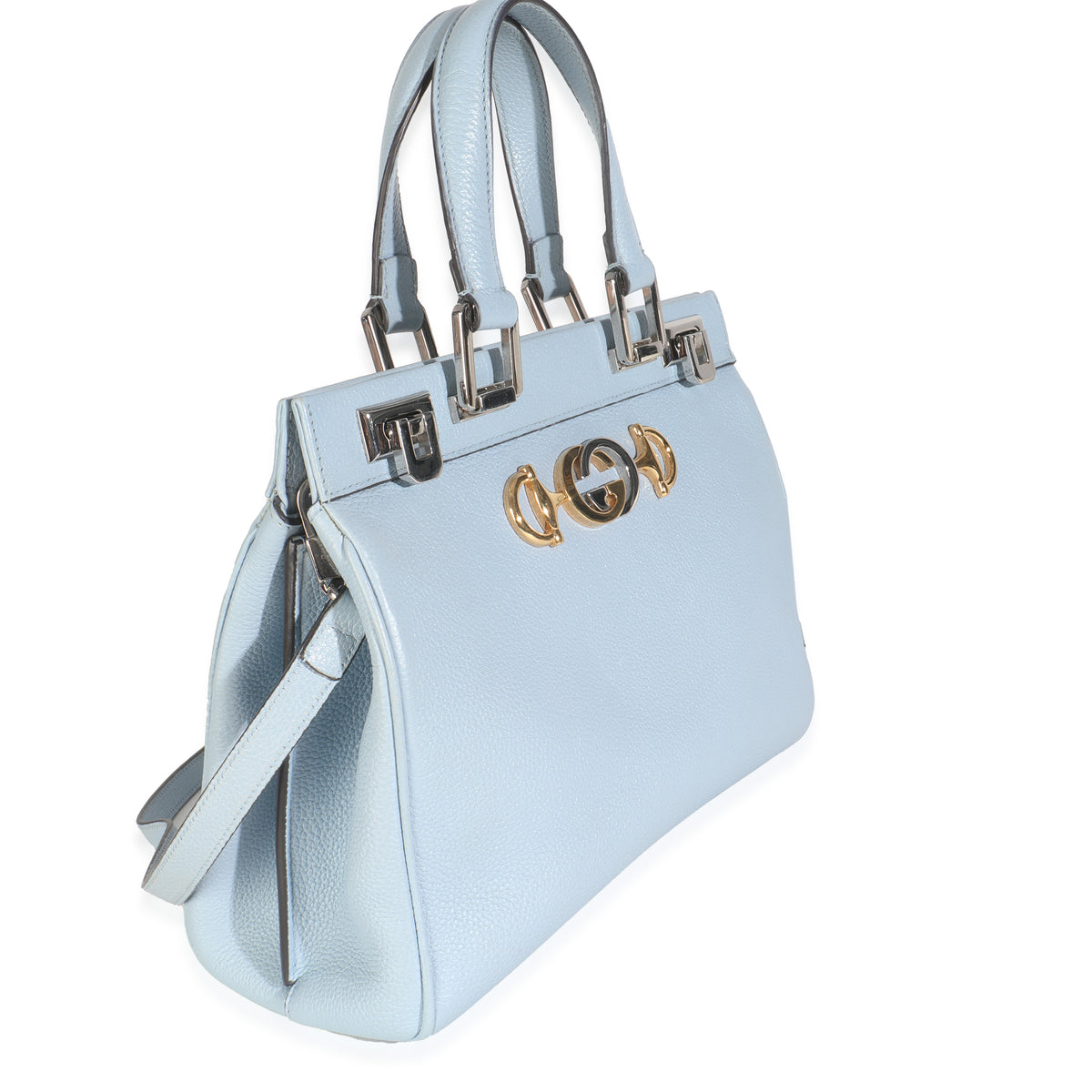 Blue Grainy Calfskin Small Zumi Top Handle Tote