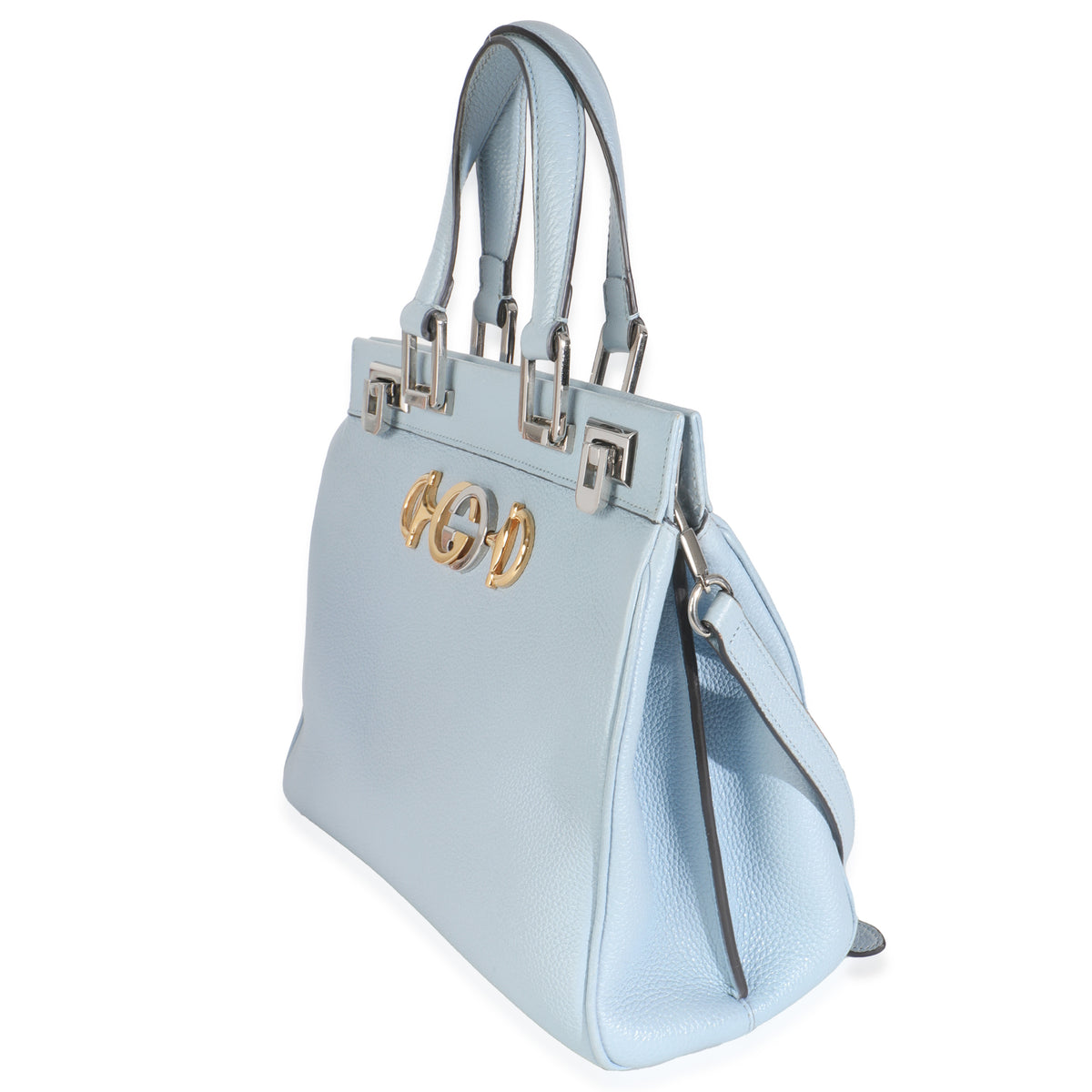 Blue Grainy Calfskin Small Zumi Top Handle Tote