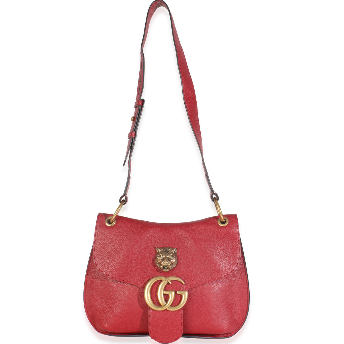 Red Pebbled Calfskin Marmont Animalier Shoulder Bag